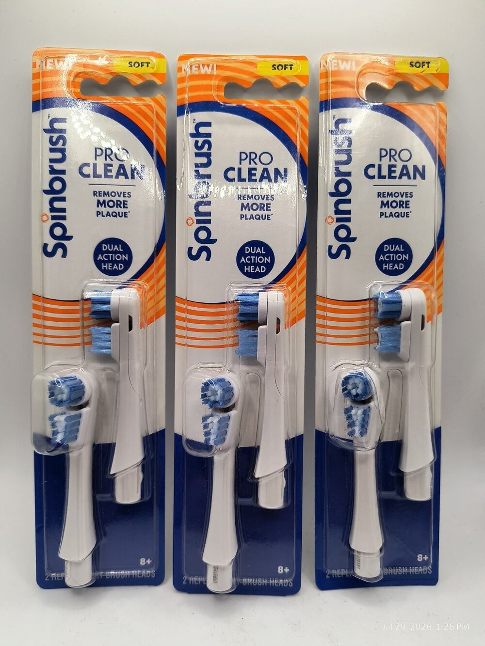 Spinbrush Pro Clean Replacement Brush Heads Soft Bristle Lot Of 3 Twin Packs New